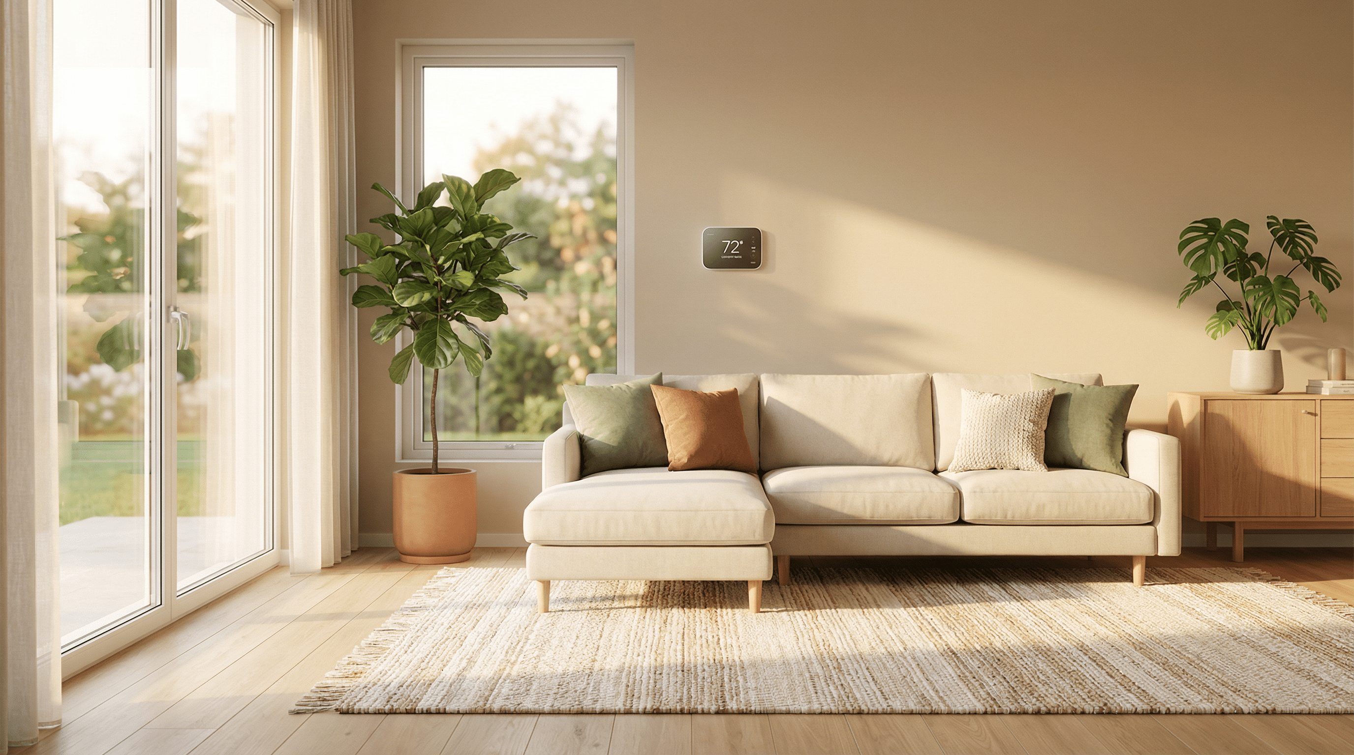 Comfortable modern living room with perfect climate control